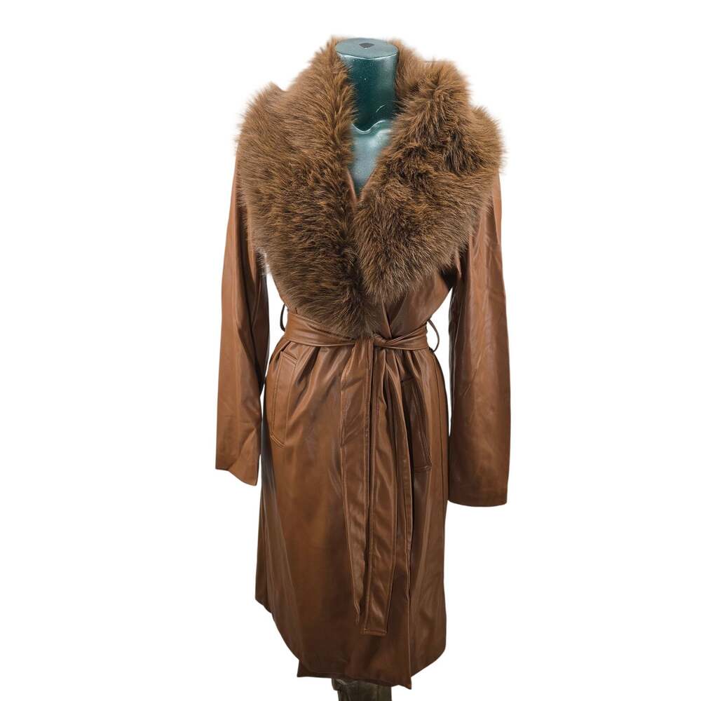 On Twelfth brown trench coatuttery Soft Faux Leather Jacket L Mobwife 4347